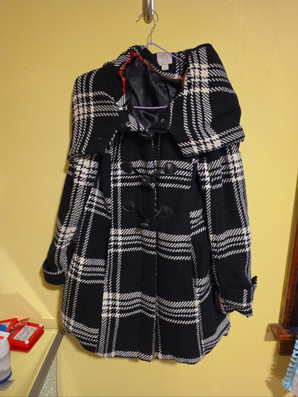 Dress Barn Womens Size Medium Preppy Dressy Tartan Plaid Coat Black & White
